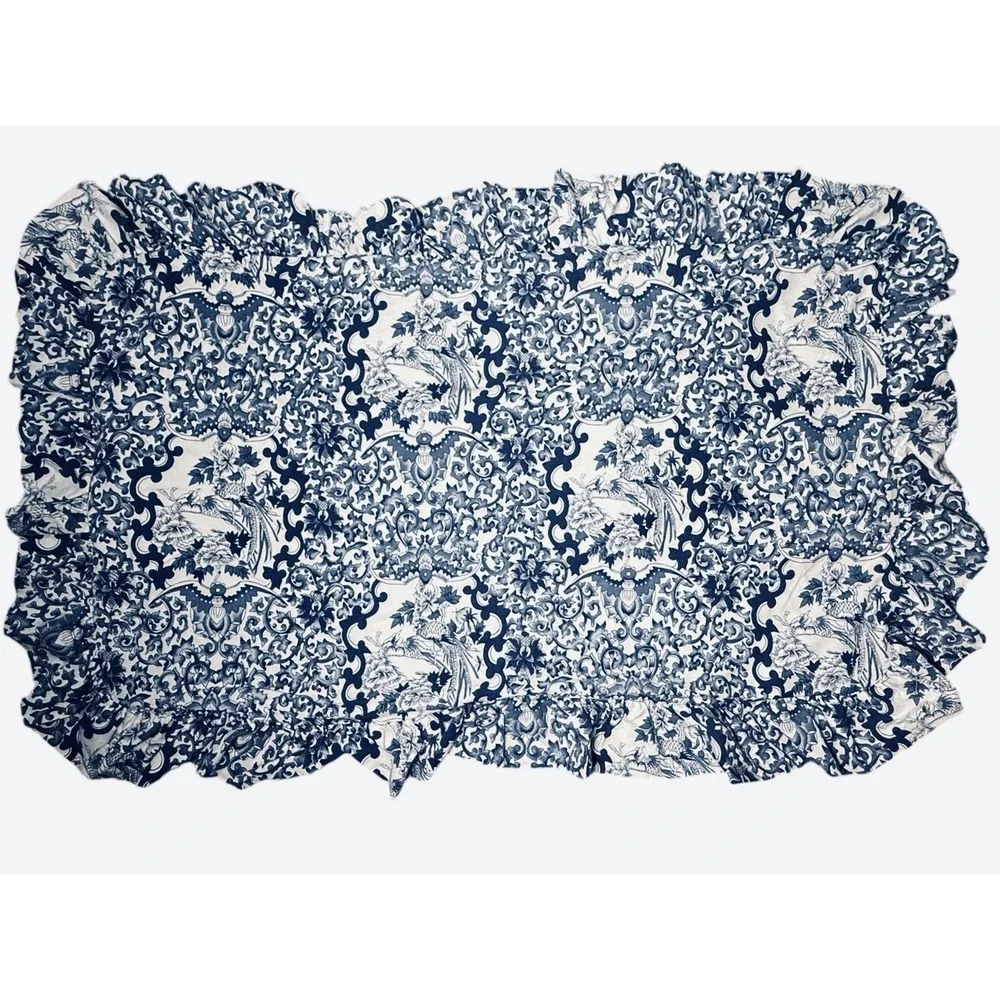 Ralph Lauren Tamarind Sham Ruffle KING SET Blue White‎ Porcelain Chinoiserie